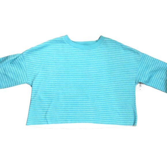 Flirtitude Active SMALL Lightweight Blue Striped Raw Hem Cropped Sweatshirt - Picture 10 of 10